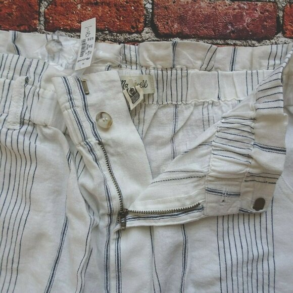 New Madewell Women's Paperbag Shorts Linen Cotton Stripes  High Rise Fashion  XL - Picture 6 of 12